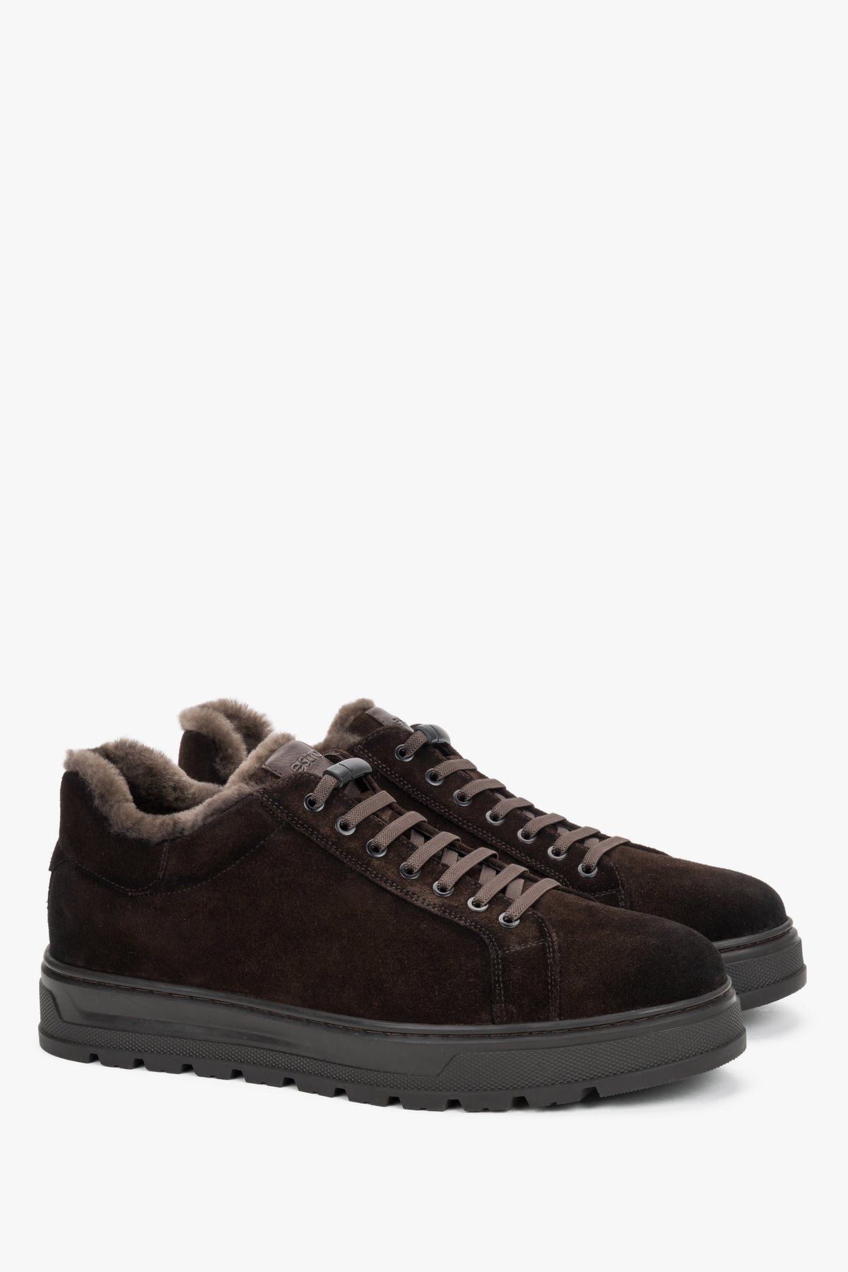 Estro - men's dark brown genuine velour low-top sneakers with warm fur lining (ER00120667).