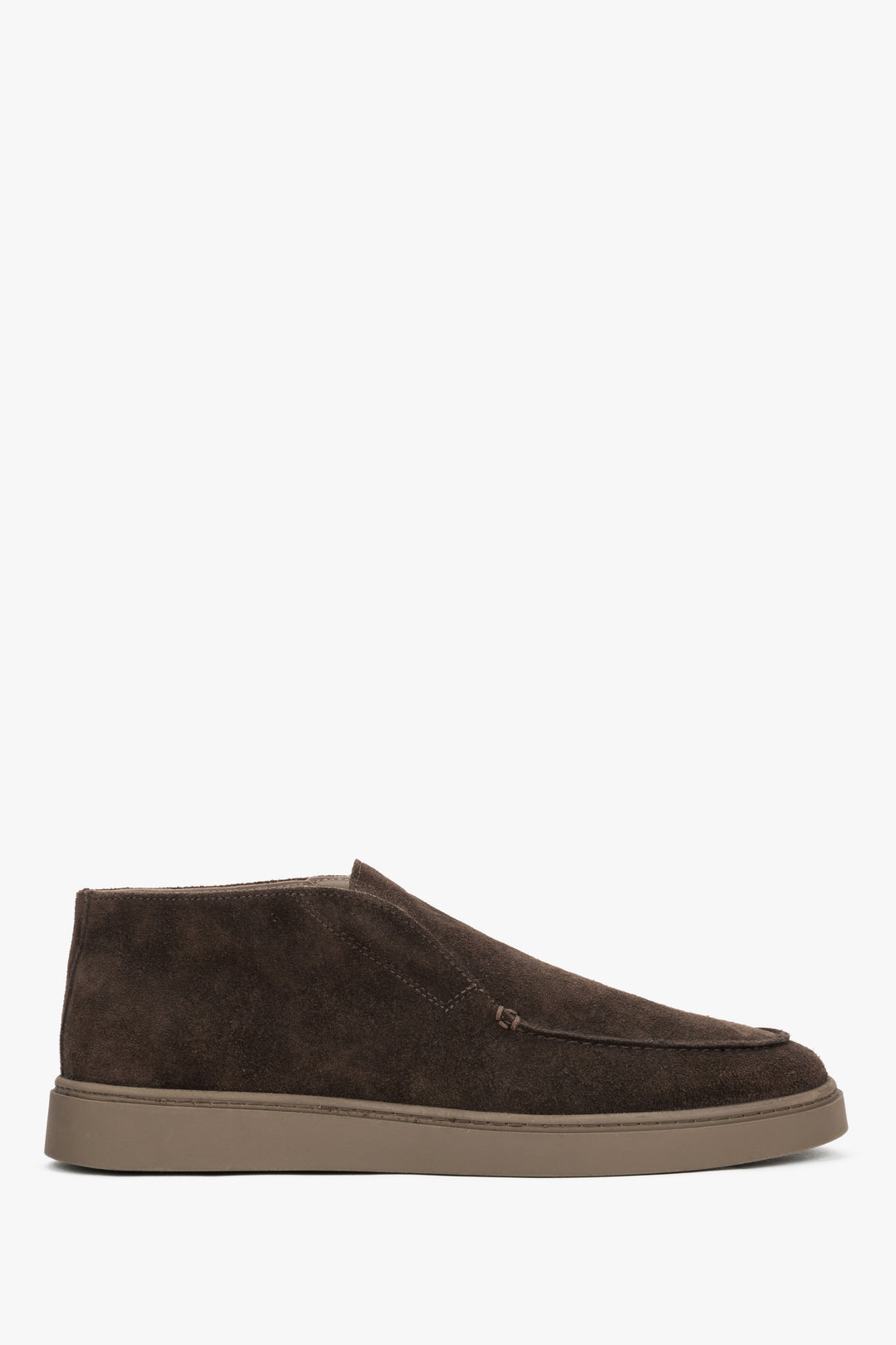 Men's Dark Brown High-Top Moccasins made of Premium Italian Genuine Velour Estro ER00116386.