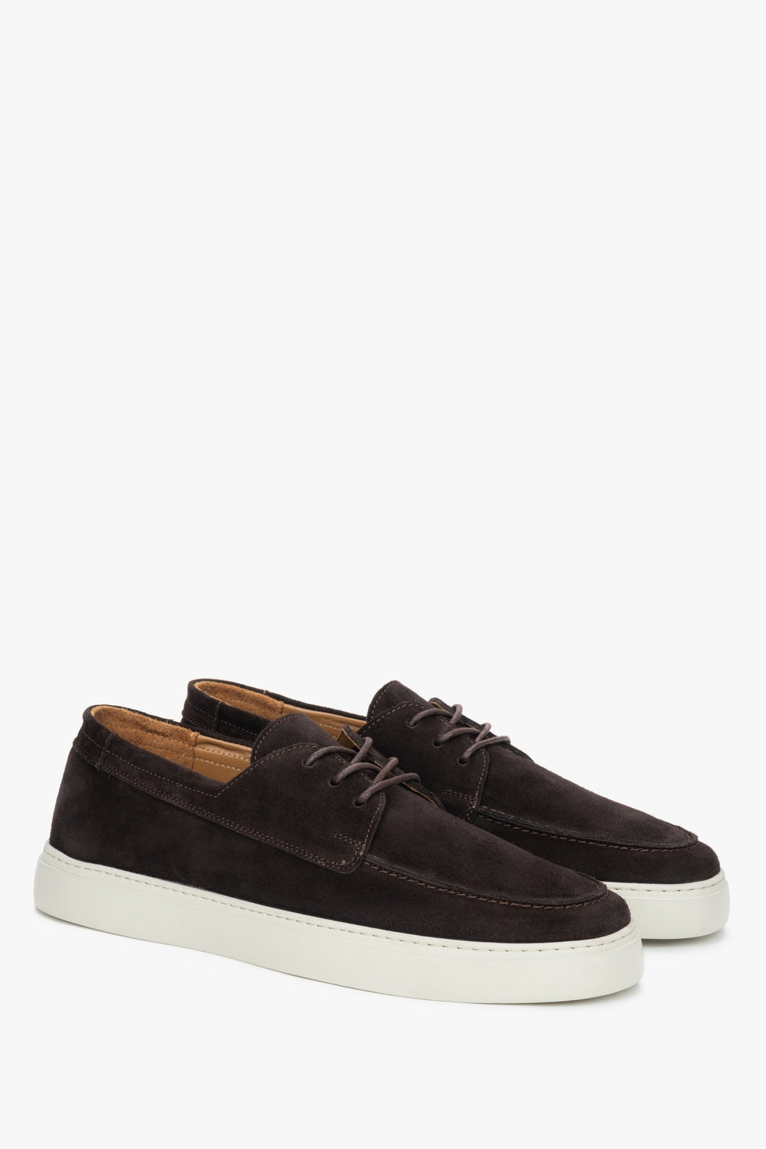 Dark brown men’s lace-up loafers in premium Italian natural velour.