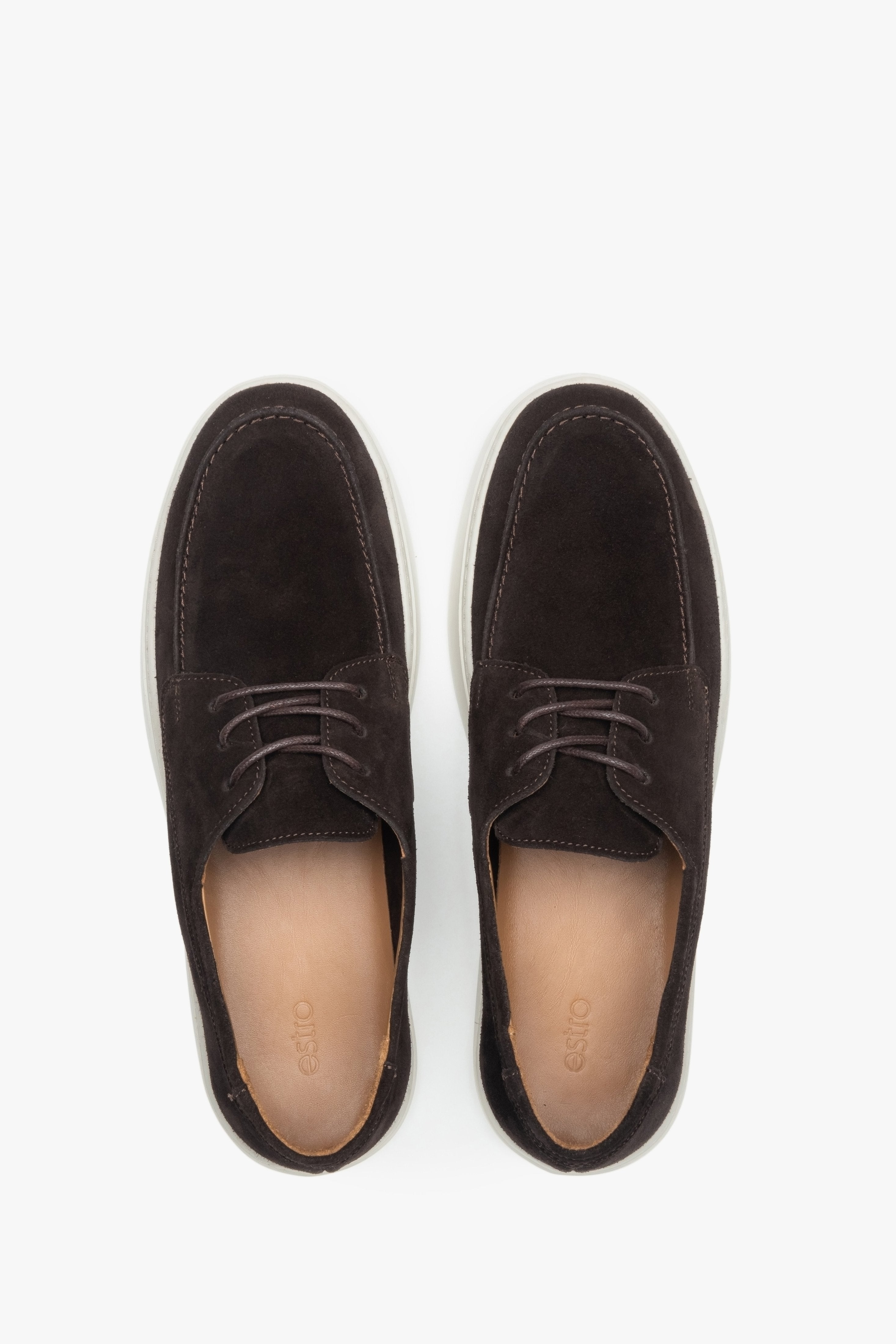 Estro men’s loafers, dark brown, lace-up, in premium Italian natural velour.