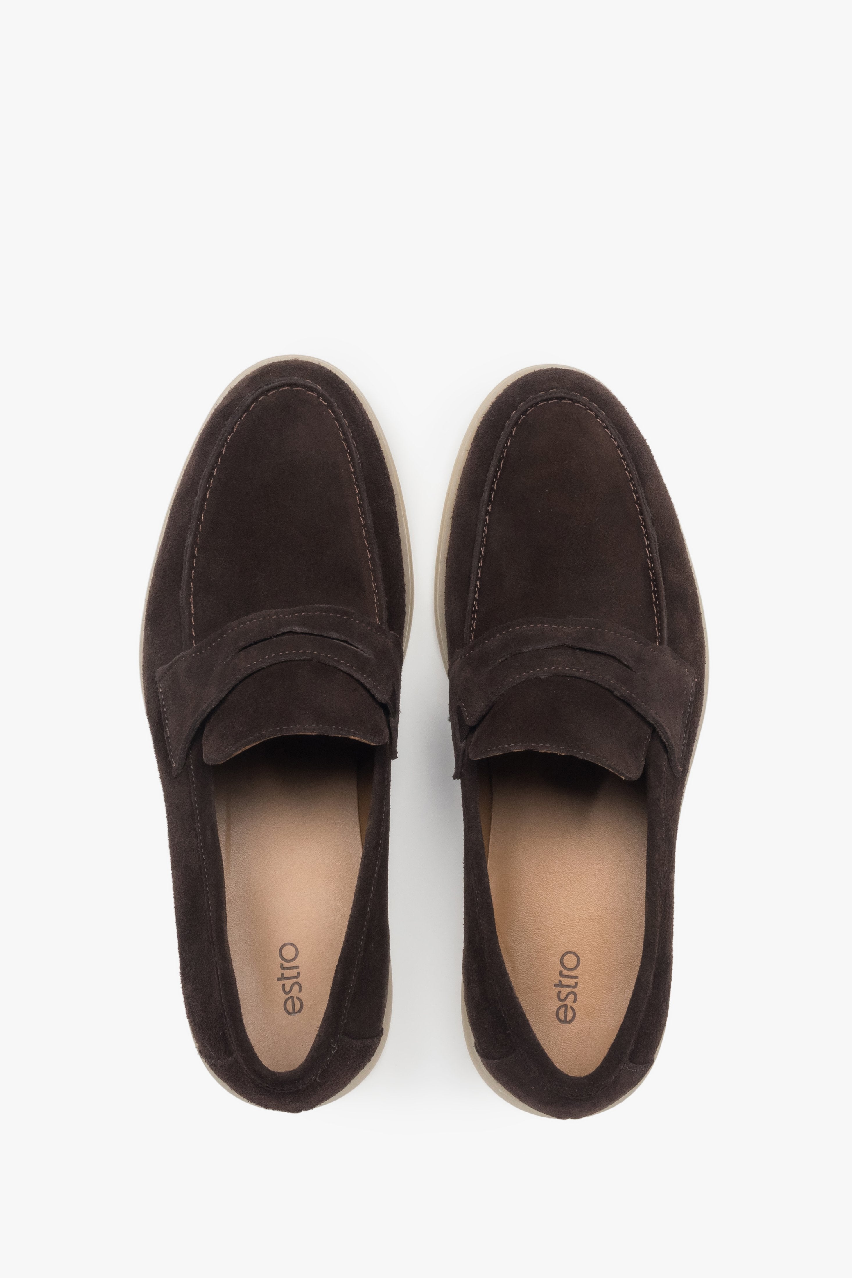Made of Premium Italian genuine velour, dark brown men’s loafers Estro.