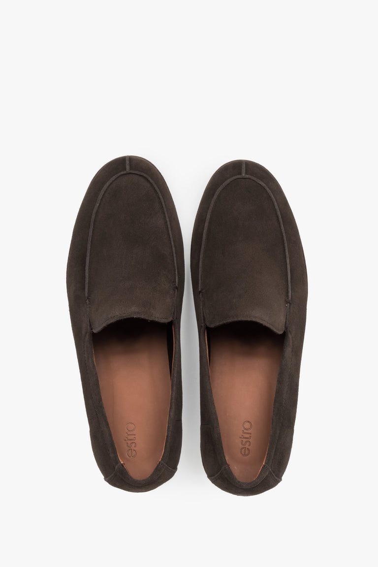 Men’s loafers, dark brown, made of soft natural velour, Estro.