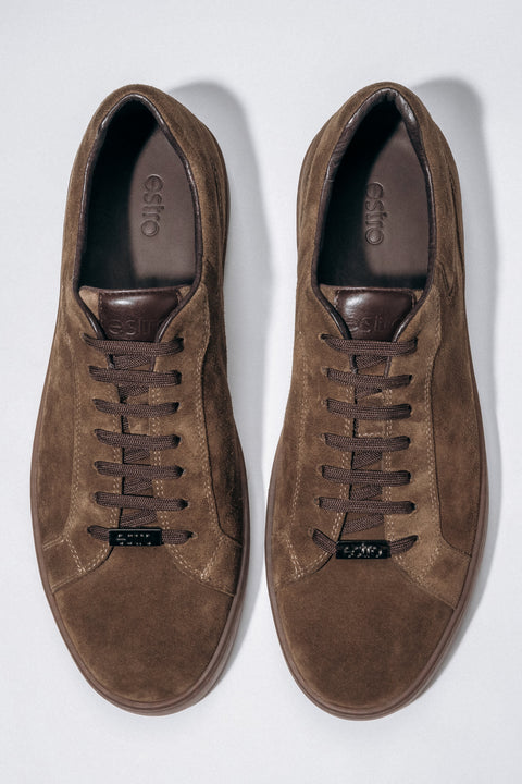 Men’s Dark Brown Sneakers in Genuine Velour with a Soft Sole Estro ER00119200.