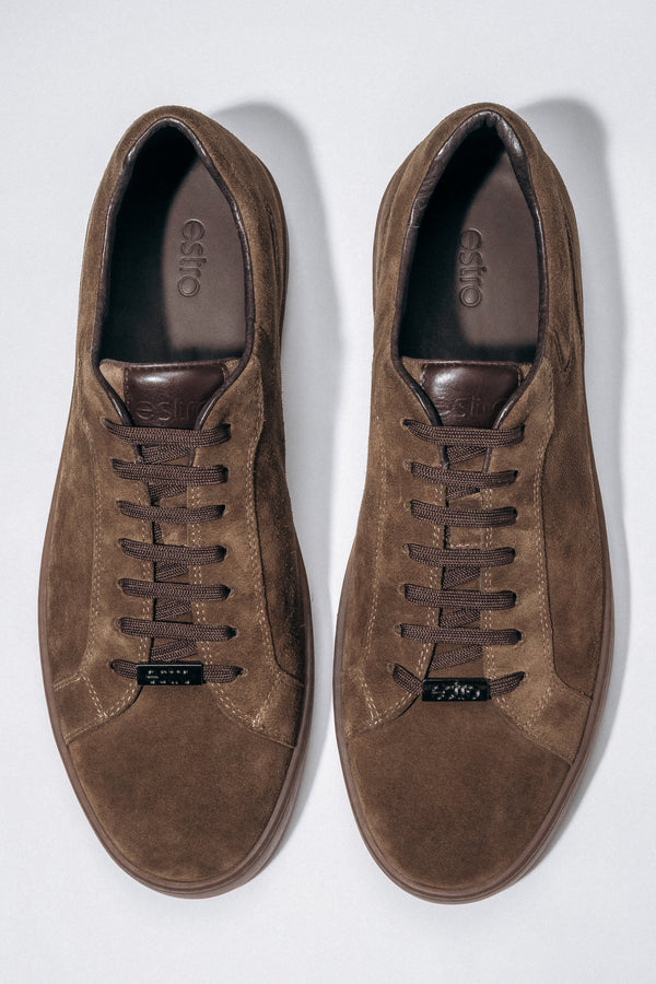 Men’s Dark Brown Sneakers in Genuine Velour with a Soft Sole Estro ER00119200.
