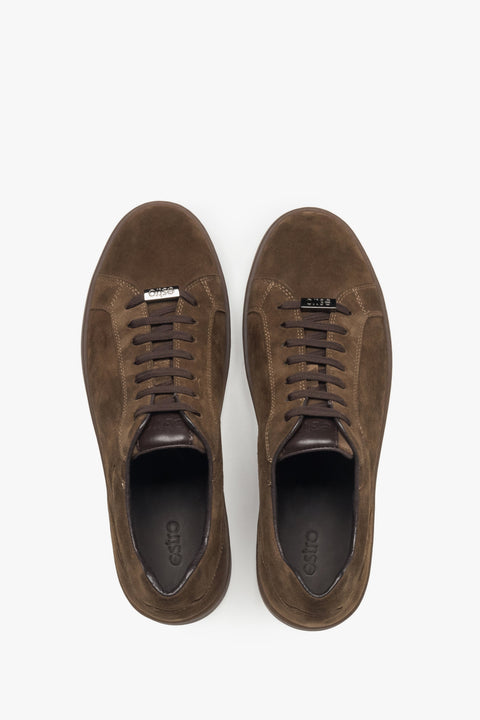 Stylish dark brown sneakers in genuine velour for everyday comfort.