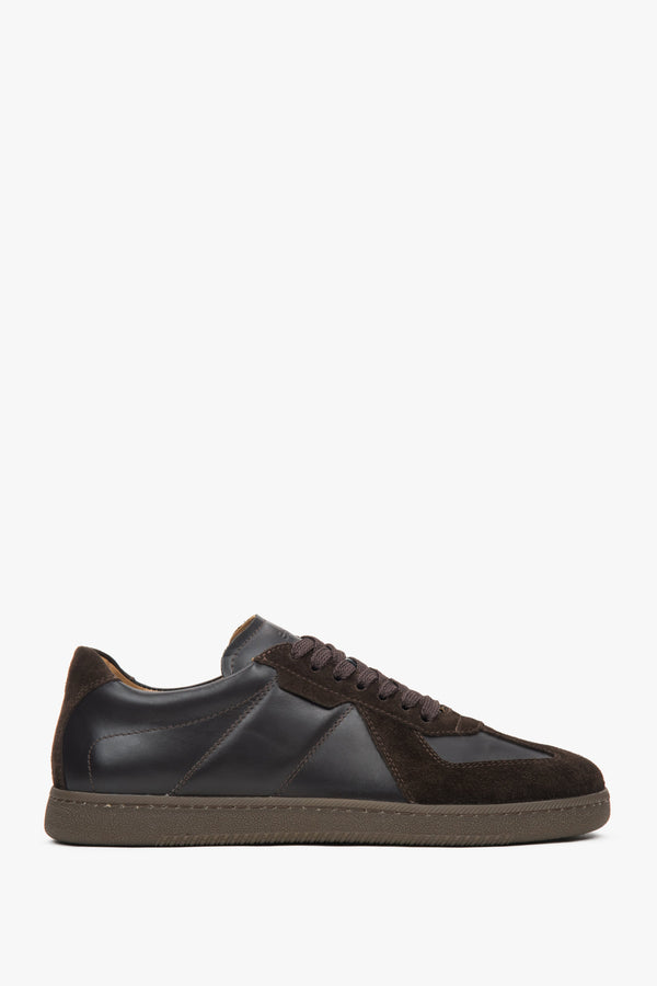 Men's Dark Brown Sneakers made of Premium Italian Genuine Leather and Velour Estro ER00118069.