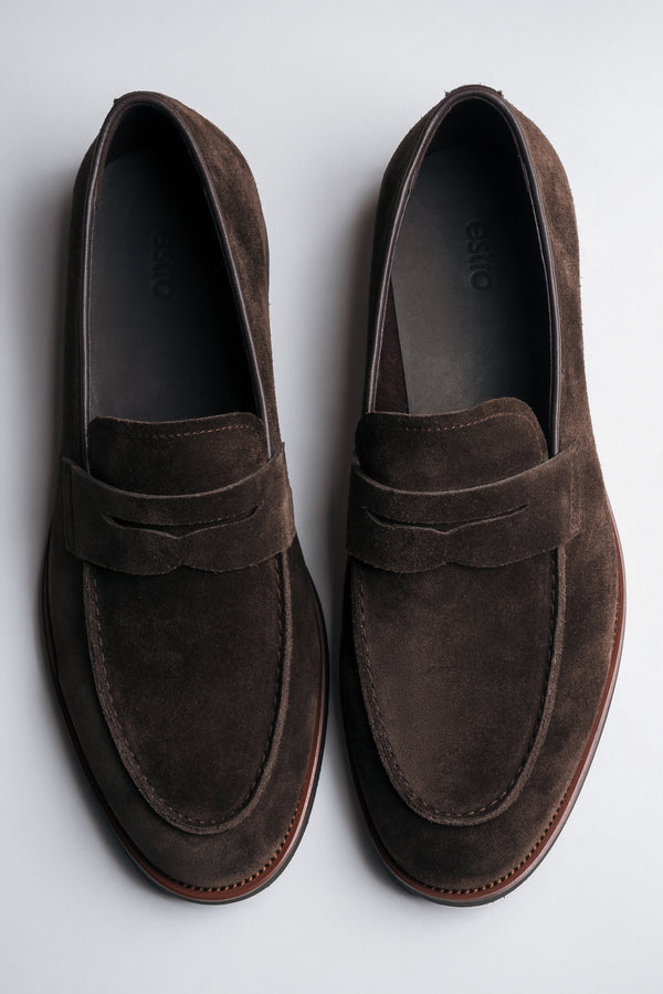 Men's Dark Brown Soft Loafers in Genuine Velour Estro ER00119039.