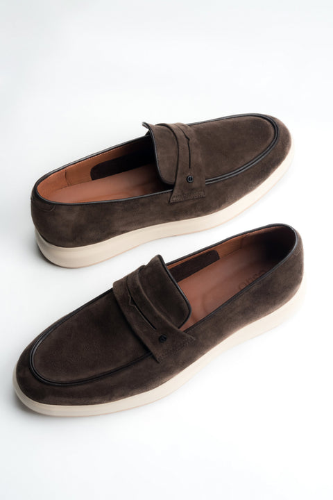 Men's Dark Brown Velour Loafers on a Flexible Sole Estro ER00119045.