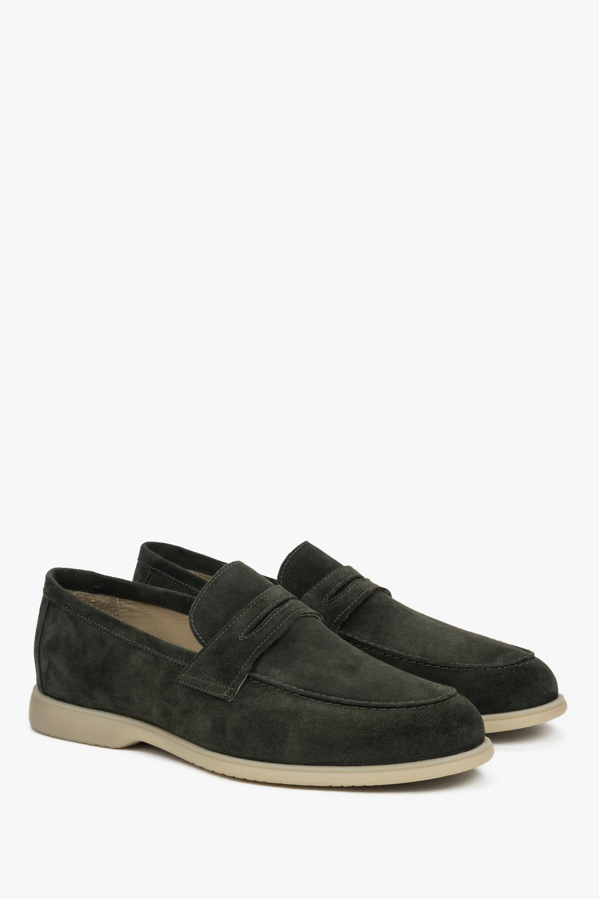 Green men’s loafers made from premium Italian genuine velour.