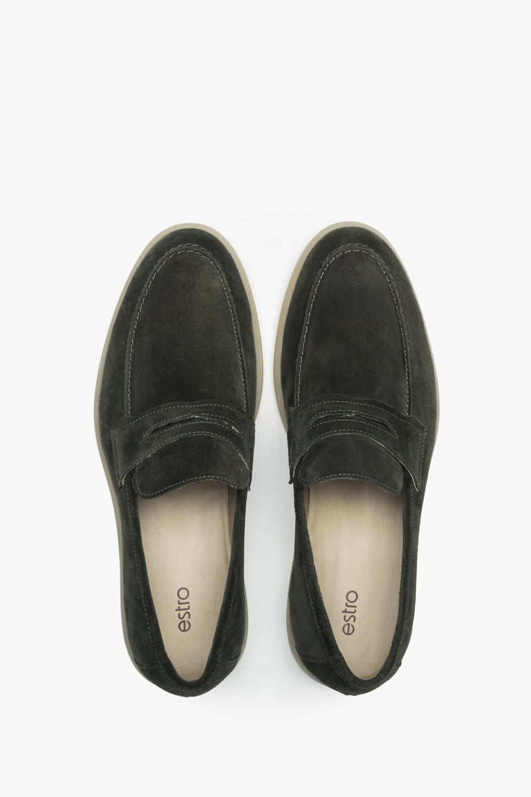 Estro men’s loafers, green, crafted from premium Italian genuine velour.
