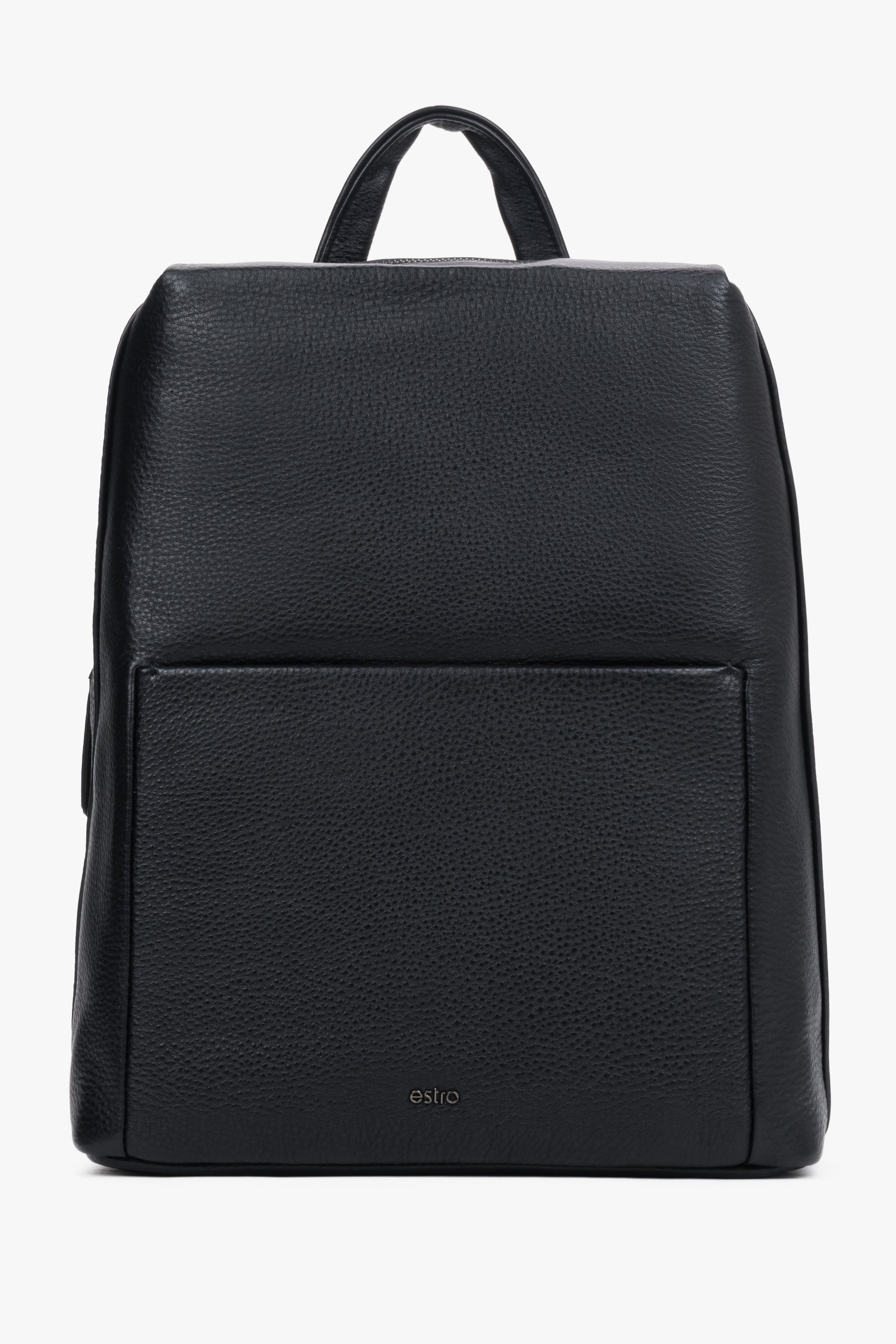 Men's Elegant Black Backpack made of Pebbled Genuine Leather Estro ER00120417.