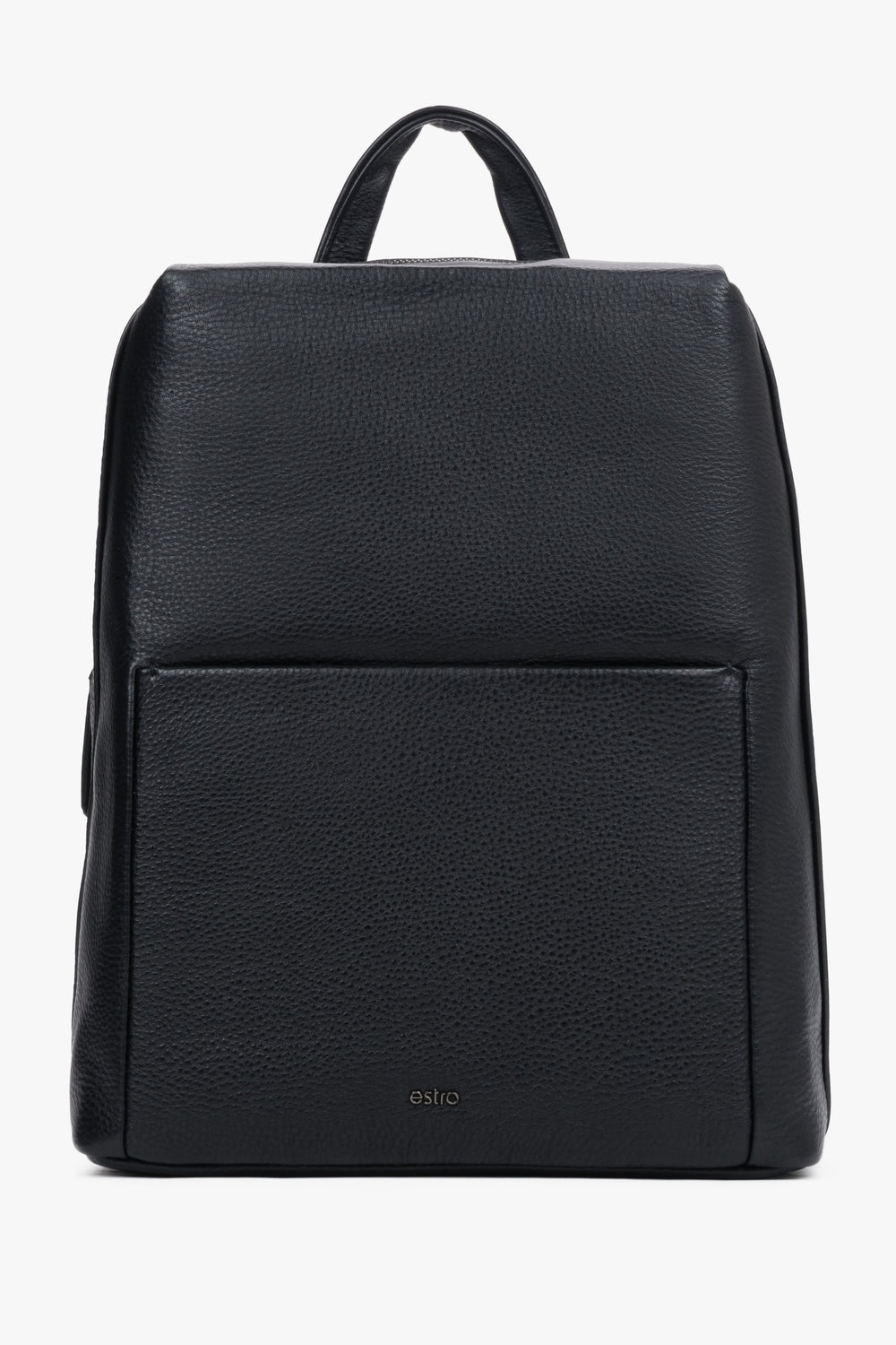 Men's Elegant Black Backpack made of Pebbled Genuine Leather Estro ER00120417.