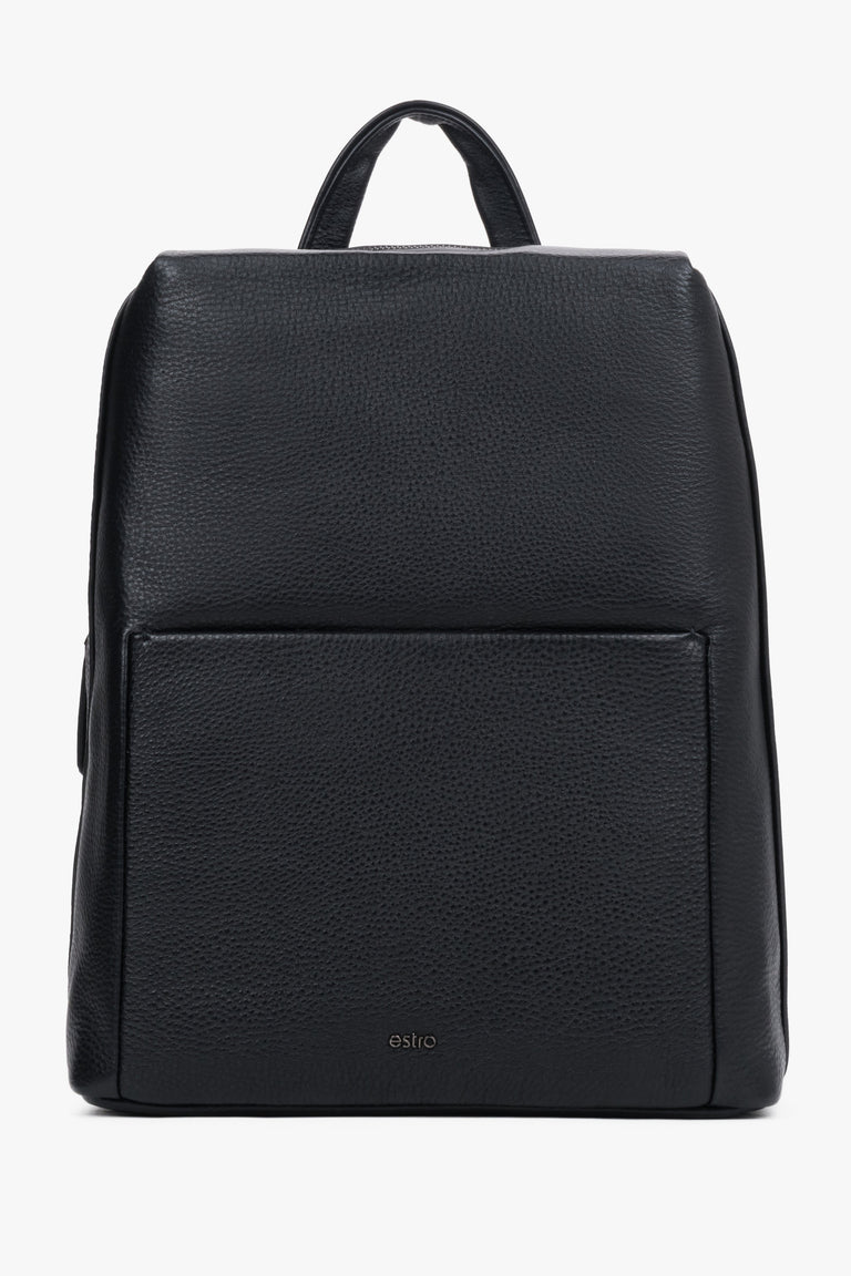 Men's Elegant Black Backpack made of Pebbled Genuine Leather Estro ER00120417.