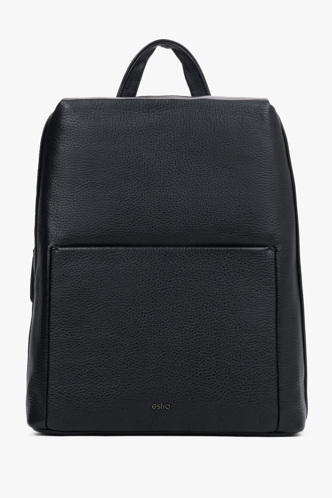 Men's Elegant Black Backpack made of Pebbled Genuine Leather Estro ER00120417.