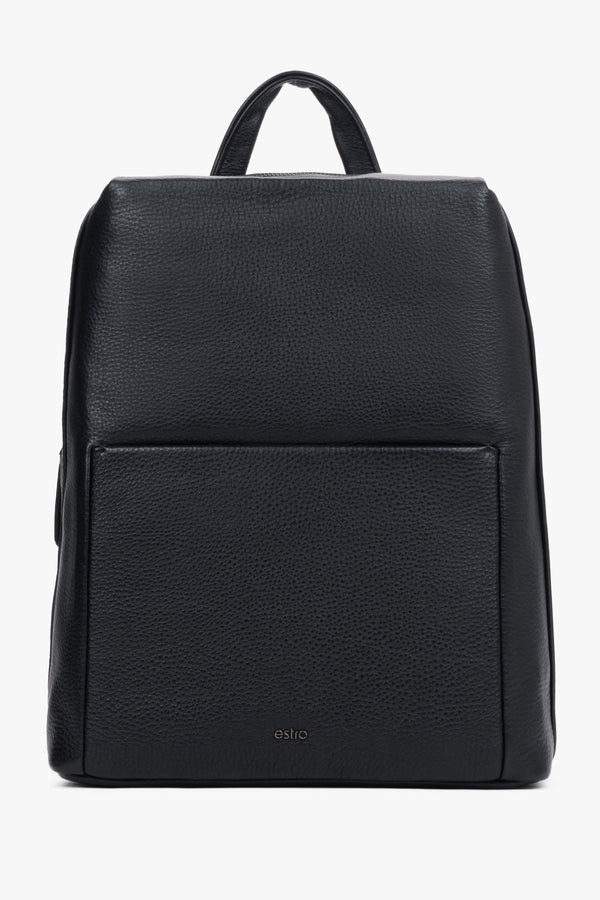 Men's Elegant Black Backpack made of Pebbled Genuine Leather Estro ER00120417.