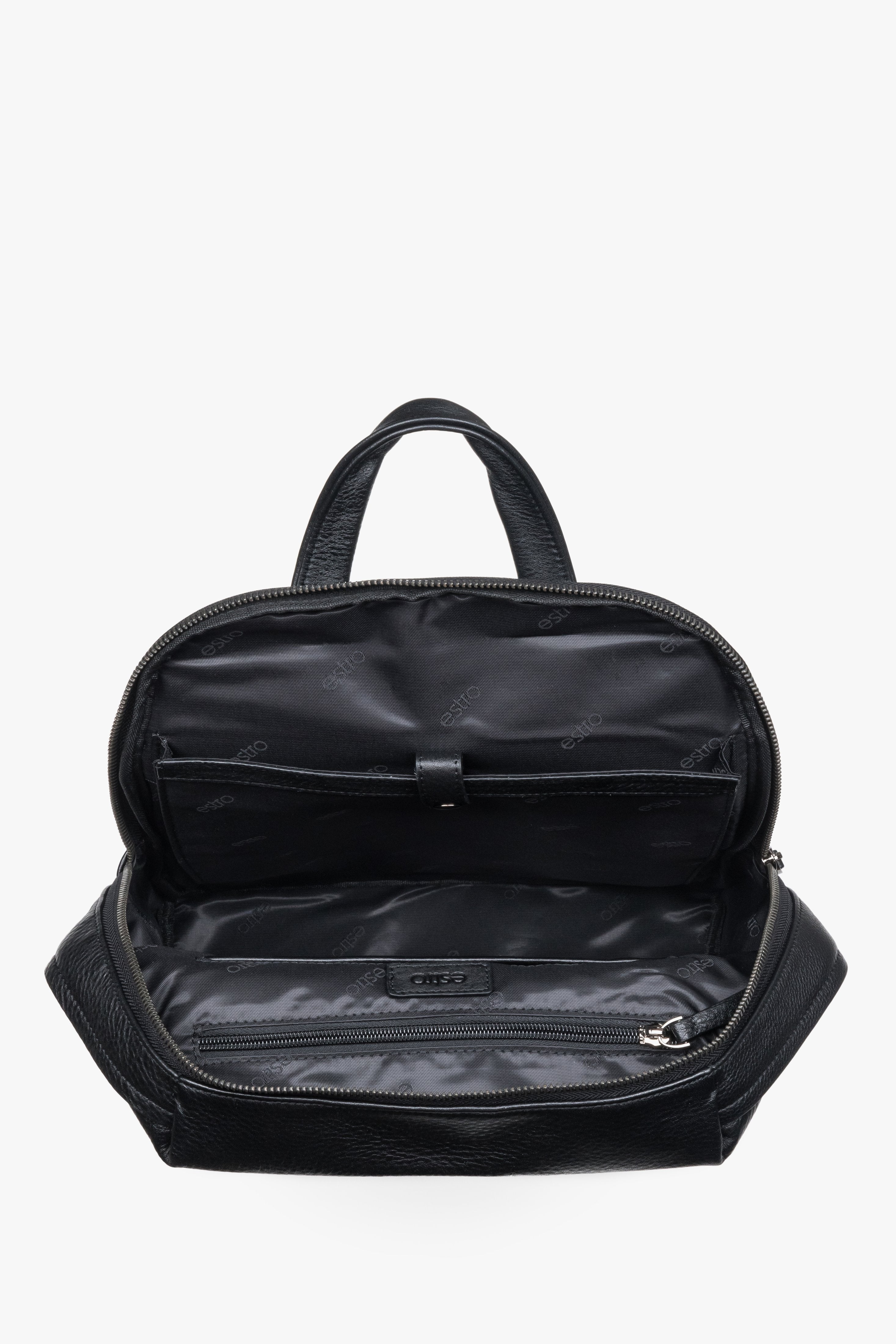 Men's backpack made of high-quality genuine leather with a pebbled texture.
