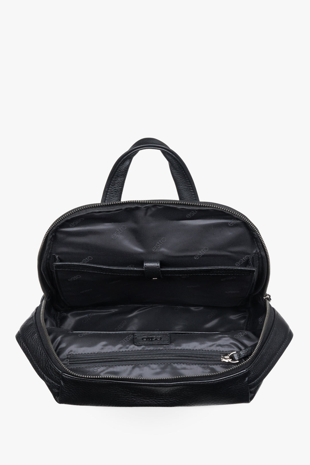 Men's backpack made of high-quality genuine leather with a pebbled texture.