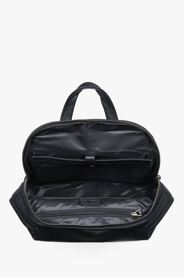 Men's backpack made of high-quality genuine leather with a pebbled texture.