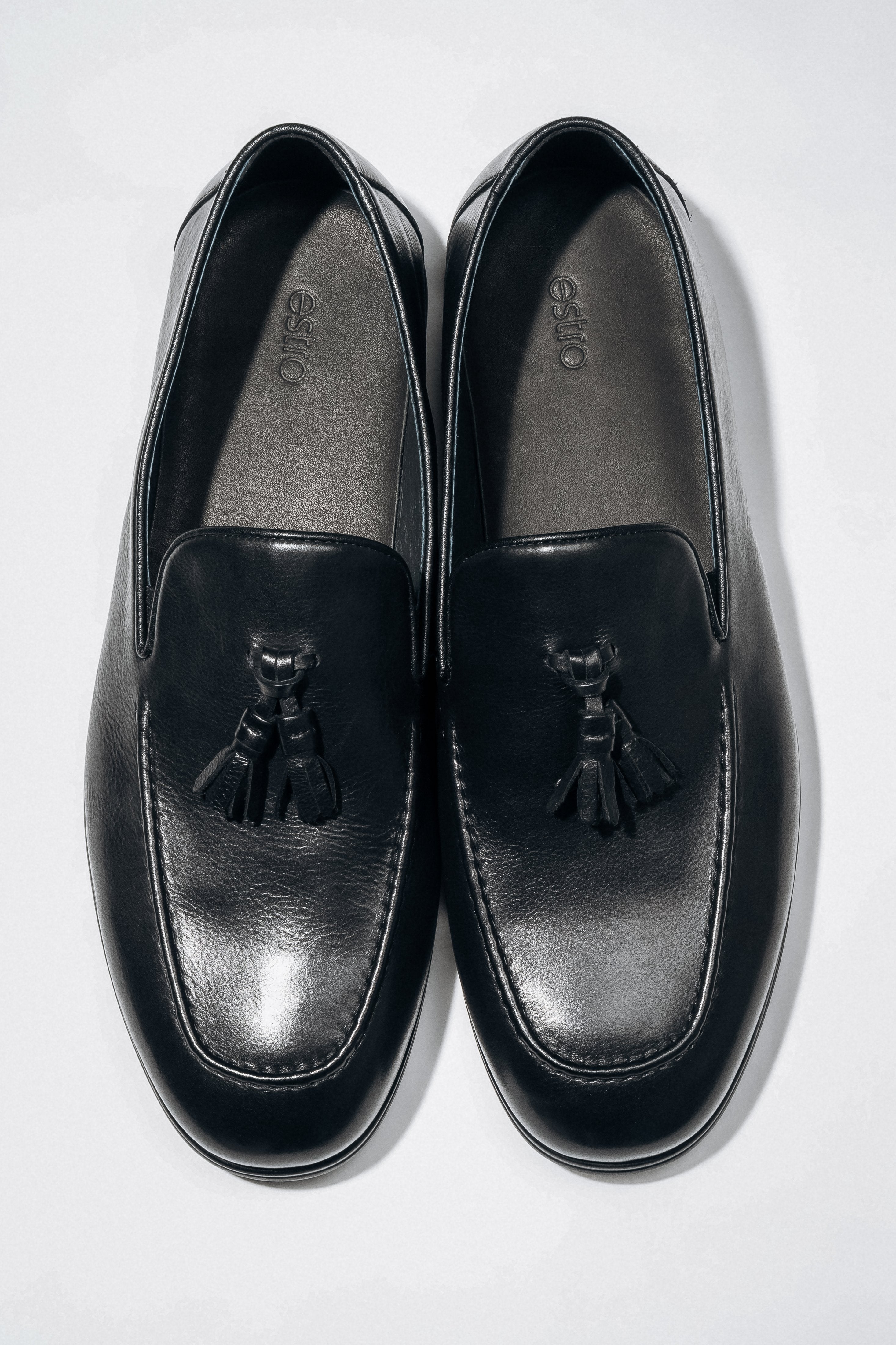 Men's Elegant Black Tassel Loafers in Genuine Leather Estro ER00119072.