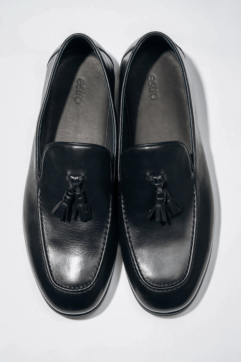 Men's Elegant Black Tassel Loafers in Genuine Leather Estro ER00119072.