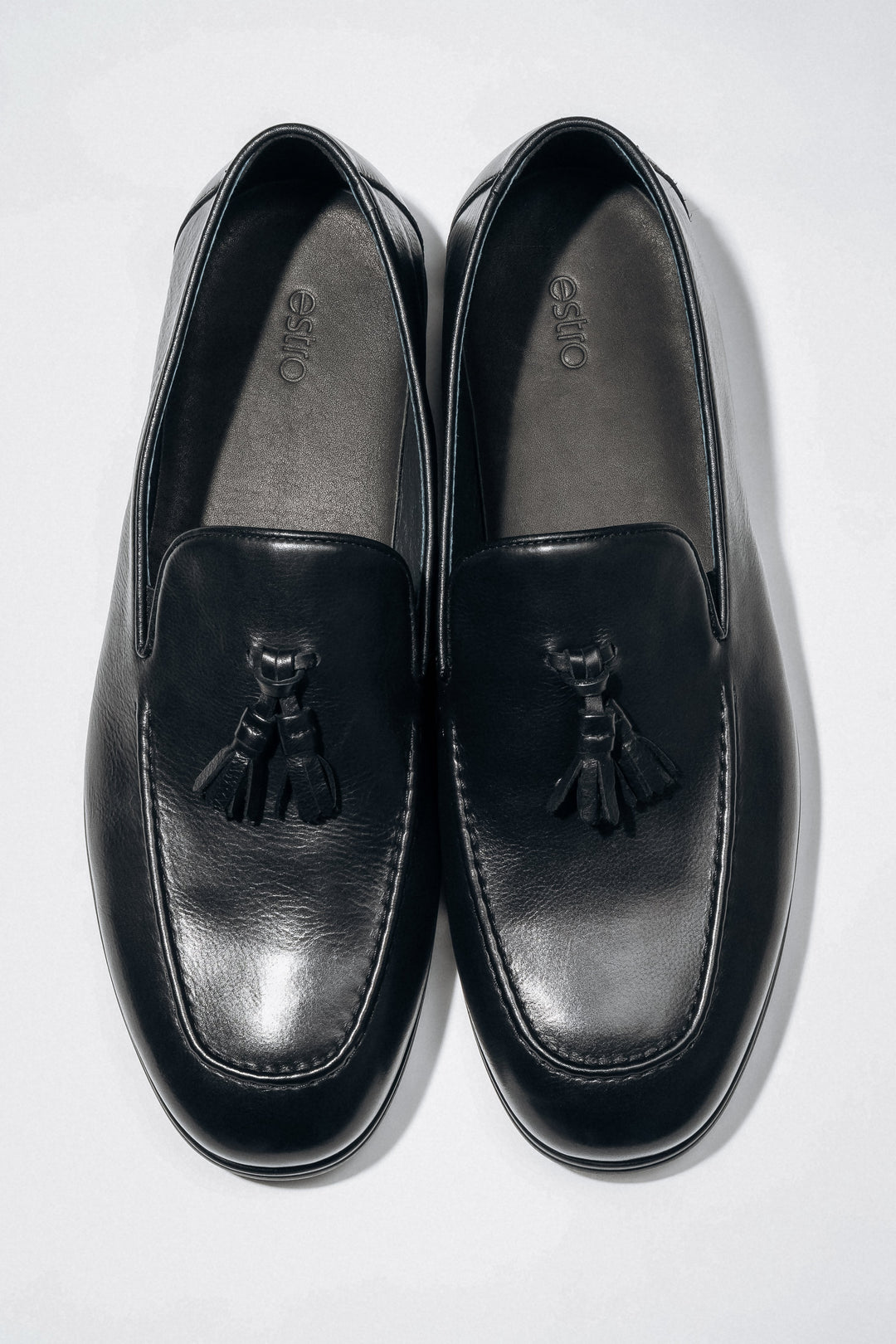 Men's Elegant Black Tassel Loafers in Genuine Leather Estro ER00119072.