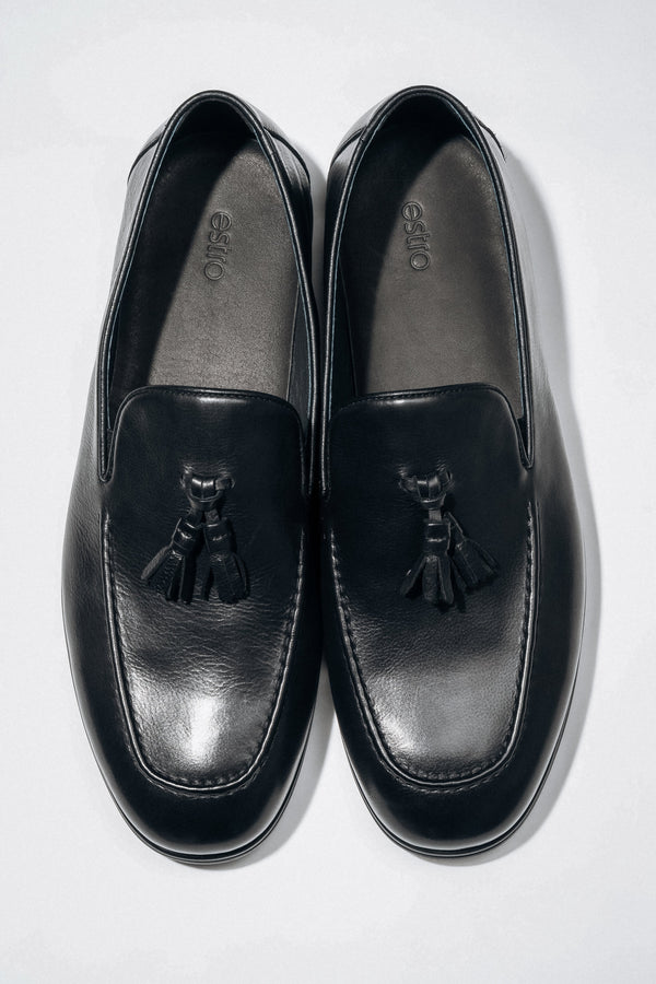 Men's Elegant Black Tassel Loafers in Genuine Leather Estro ER00119072.
