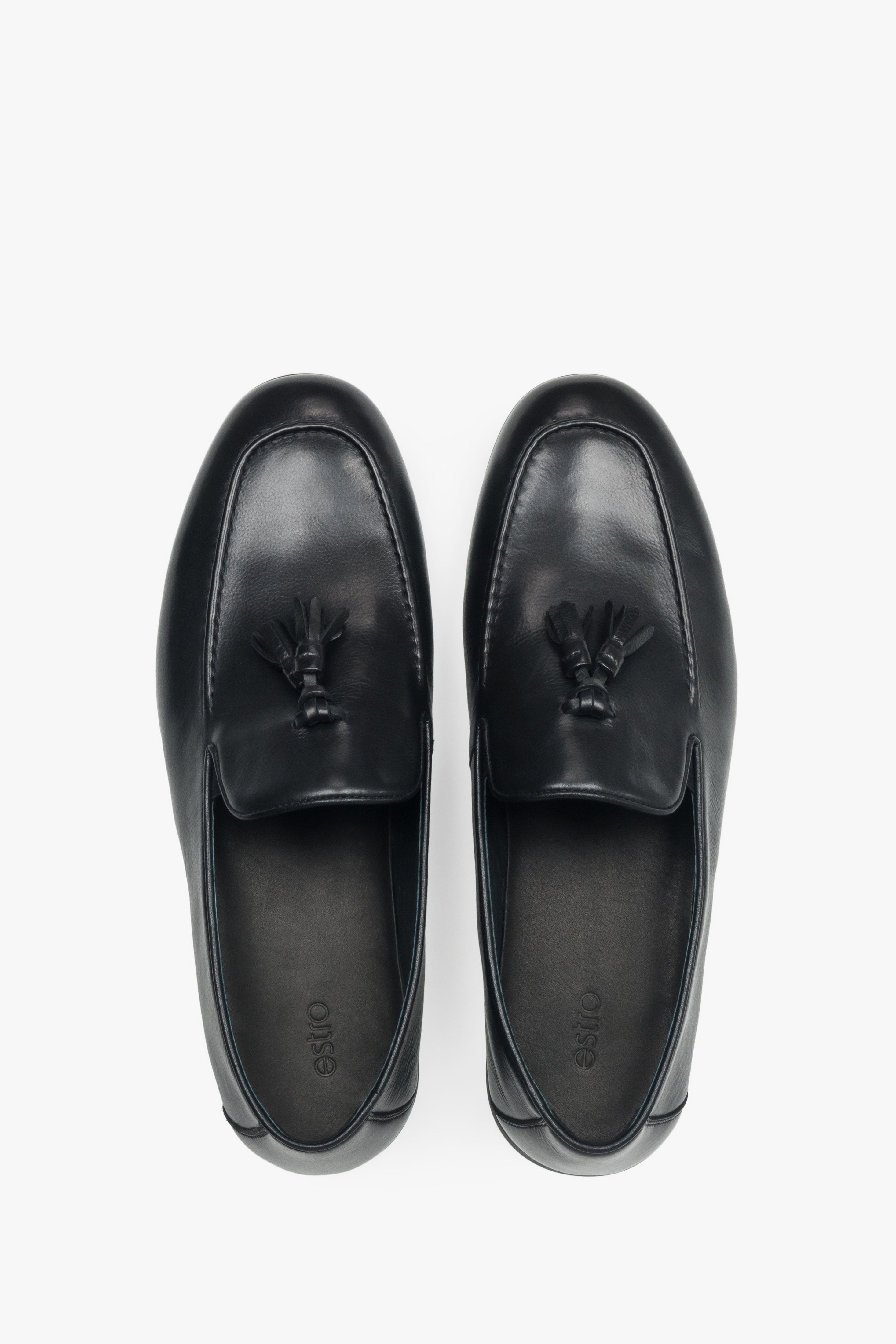 Black loafers with soft leather lining and insole.