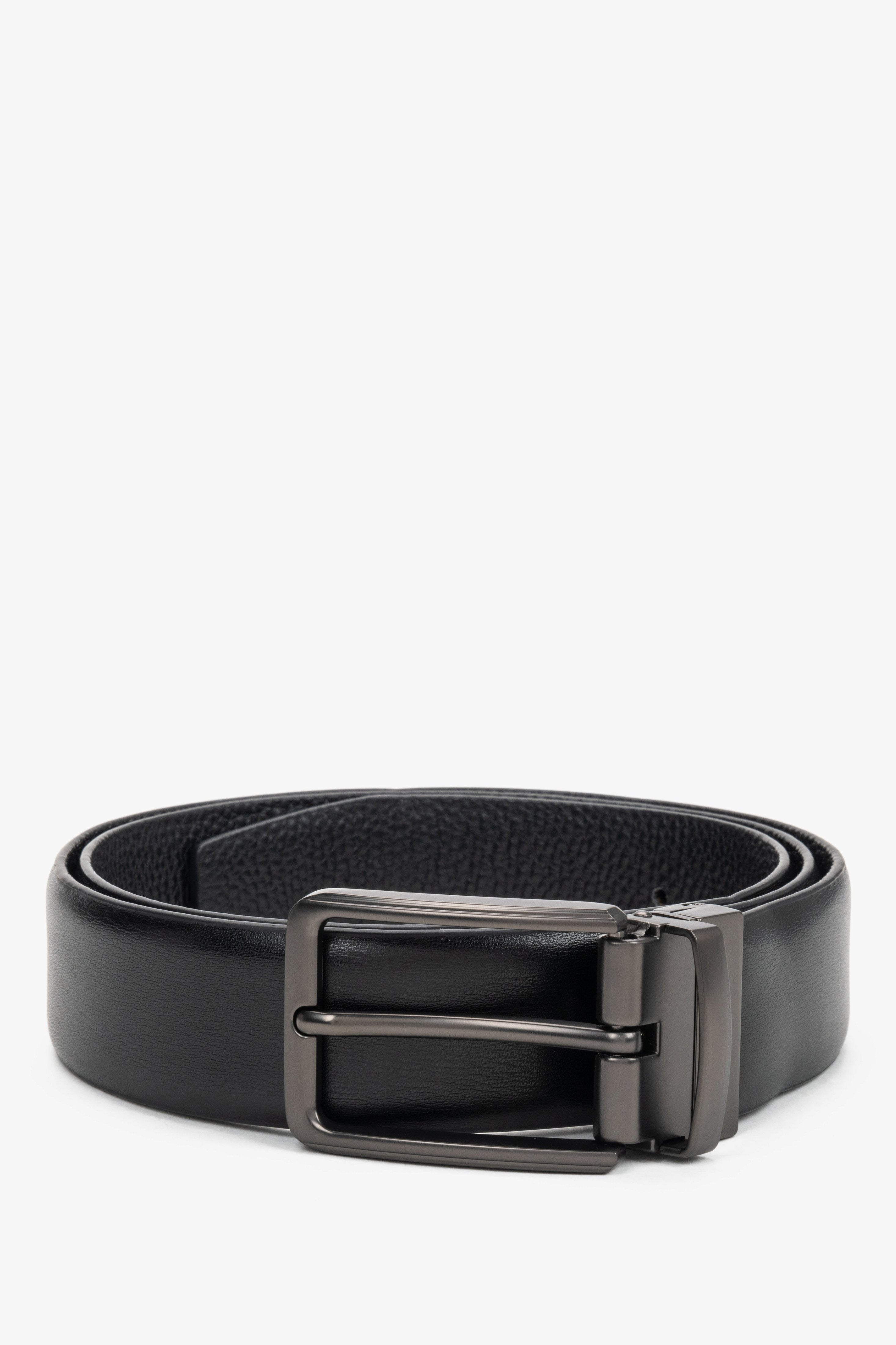 Men's Elegant Black Genuine Leather Belt with Chromed Buckle Estro ER00120704.
