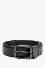Men's Elegant Black Genuine Leather Belt with Chromed Buckle Estro ER00120704.
