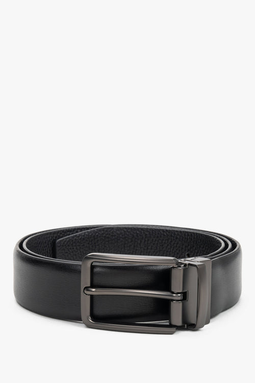 Men's Elegant Black Genuine Leather Belt with Chromed Buckle Estro ER00120704.