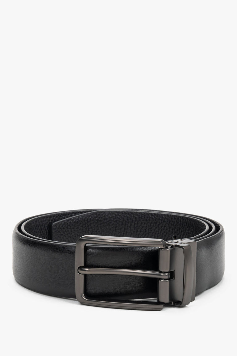 Men's Elegant Black Genuine Leather Belt with Chromed Buckle Estro ER00120704.