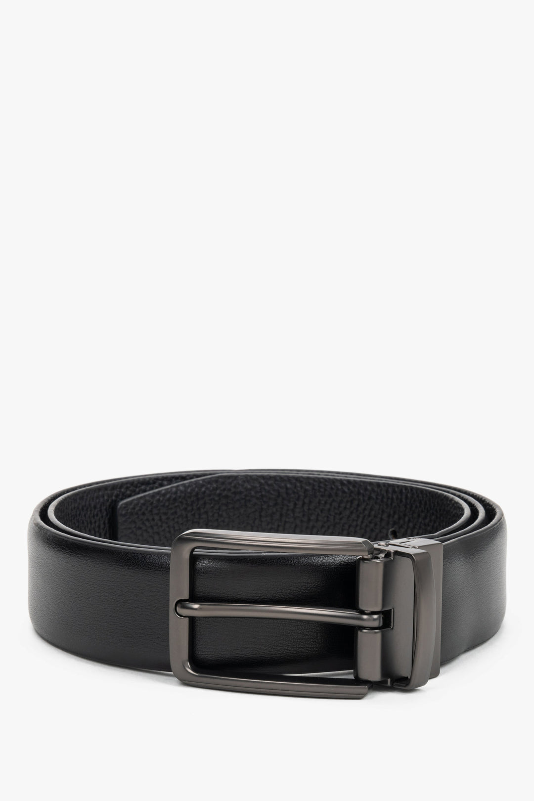 Men's Elegant Black Genuine Leather Belt with Chromed Buckle Estro ER00120704.