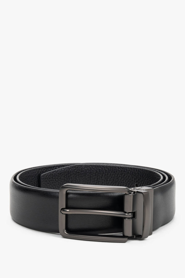 Men's Elegant Black Genuine Leather Belt with Chromed Buckle Estro ER00120704.
