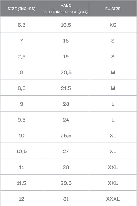 Men's gloves - a size chart.