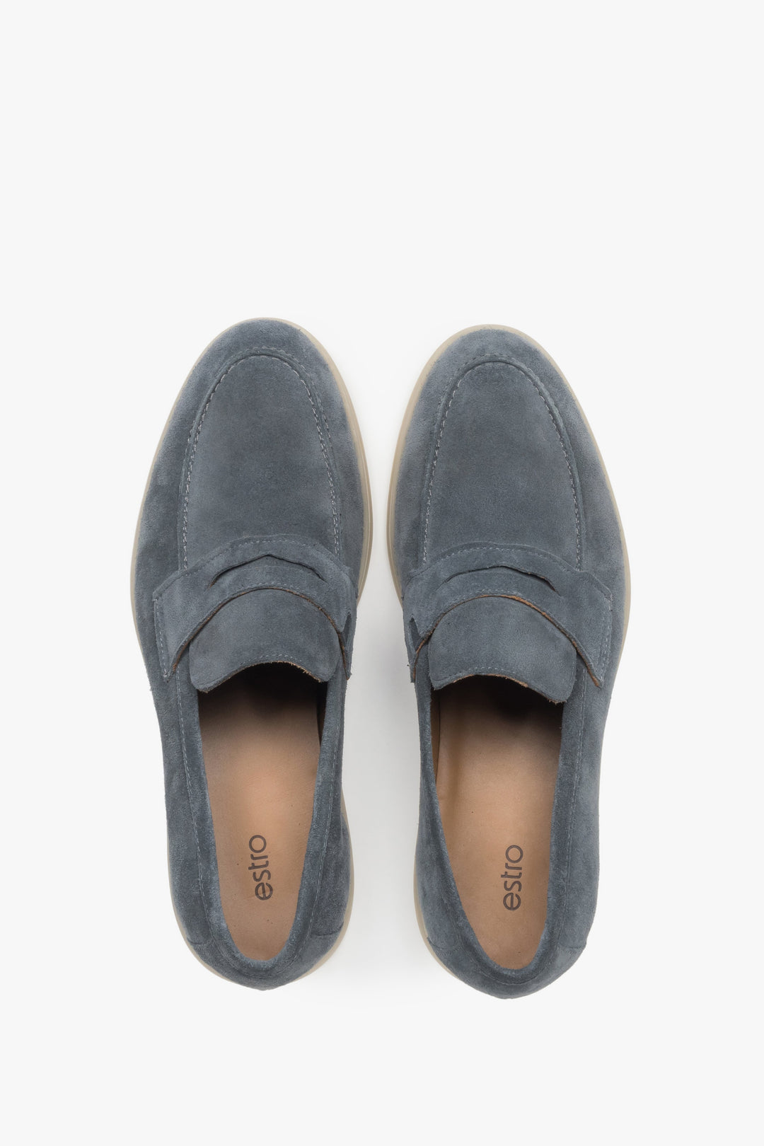 Men’s loafers by Estro, grey, made of Premium Italian genuine velour.