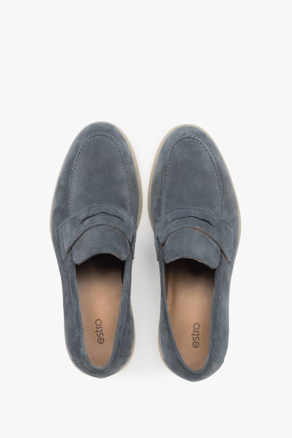 Men’s loafers by Estro, grey, made of Premium Italian genuine velour.