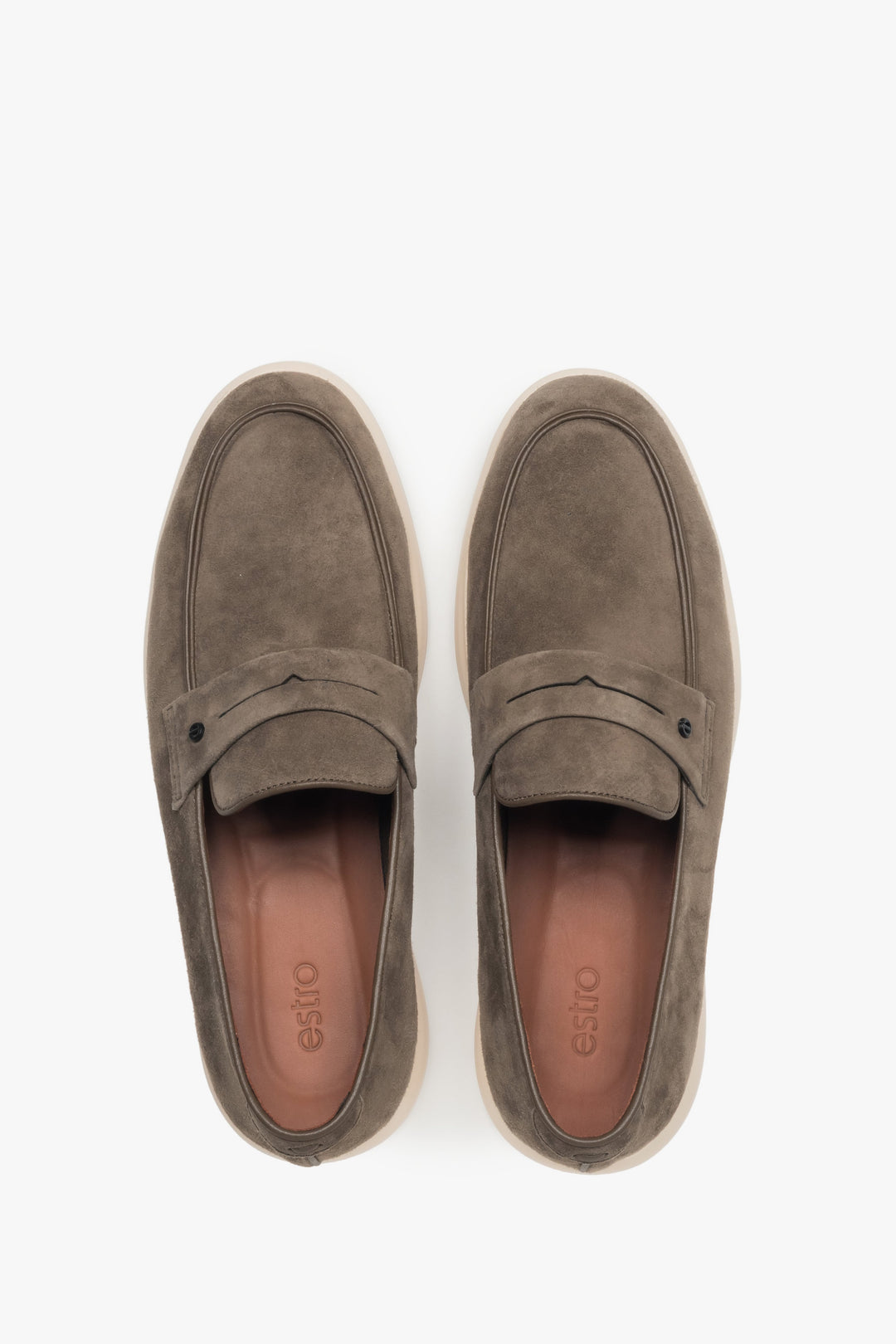 Men’s moccasins on a flexible sole, grey, made of natural velour, Estro.