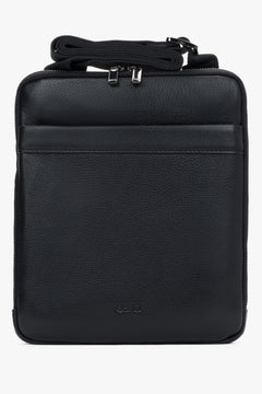 Men's Handy Black Shoulder Bag made of Pebbled Genuine Leather Estro ER00120414.