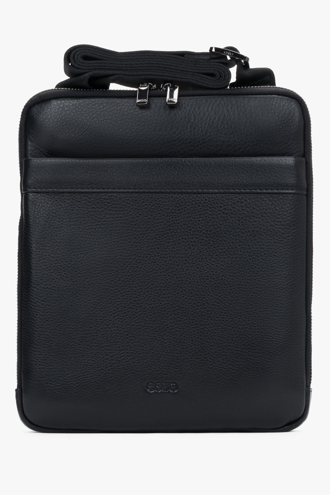 Men's Handy Black Shoulder Bag made of Pebbled Genuine Leather Estro ER00120414.