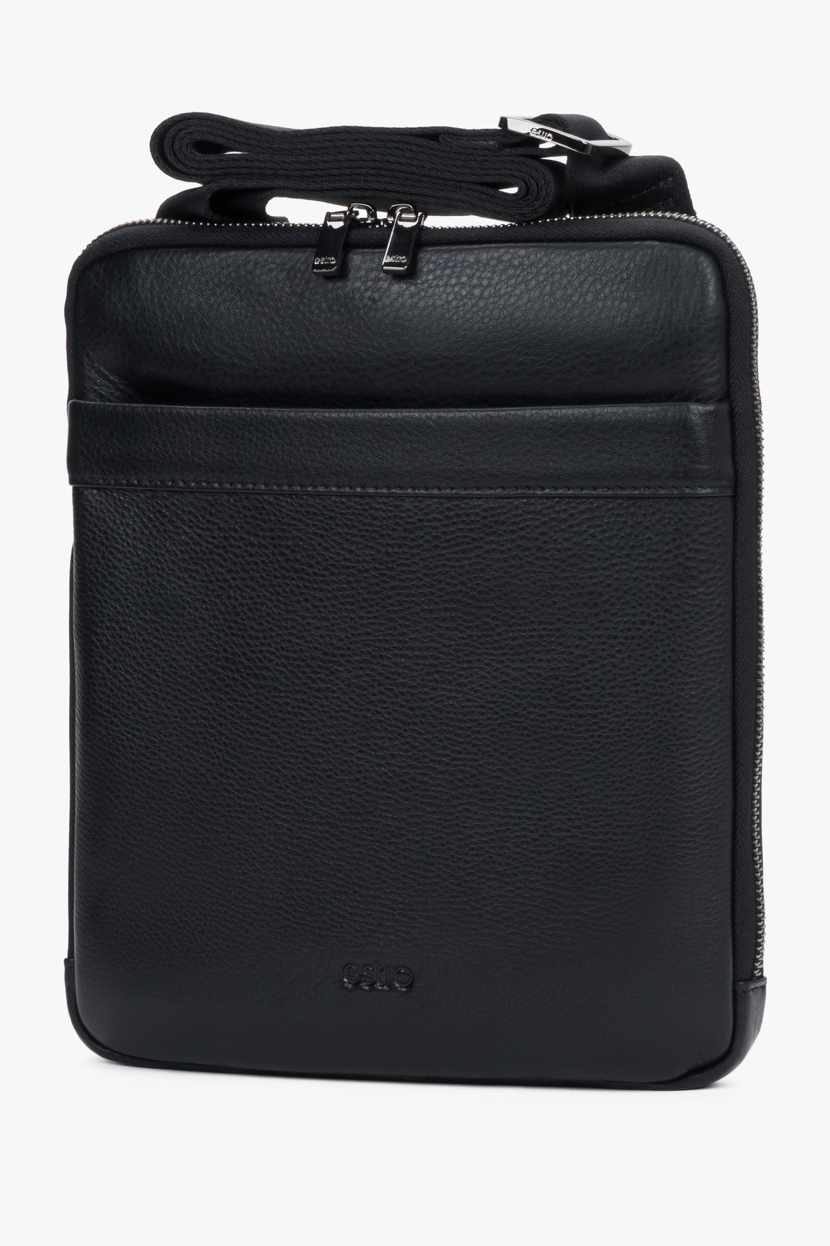 Handy men’s black shoulder bag made of pebbled genuine leather Estro.