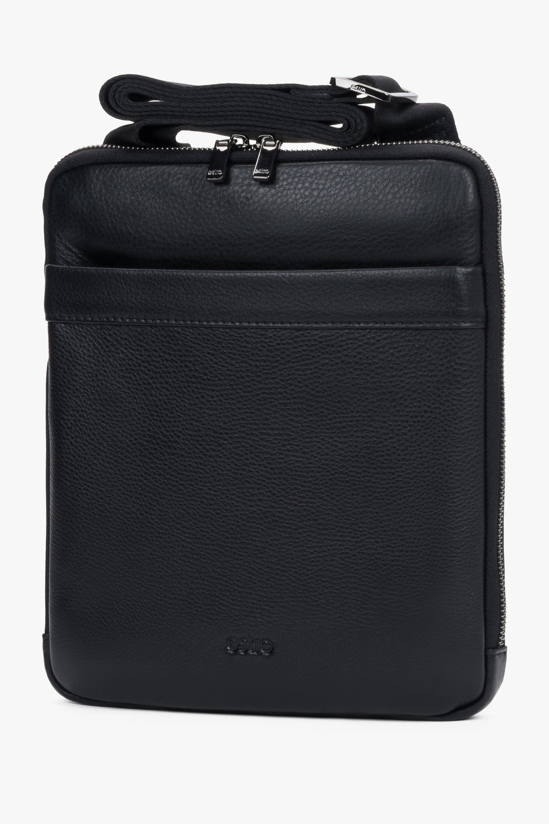 Handy men’s black shoulder bag made of pebbled genuine leather Estro.