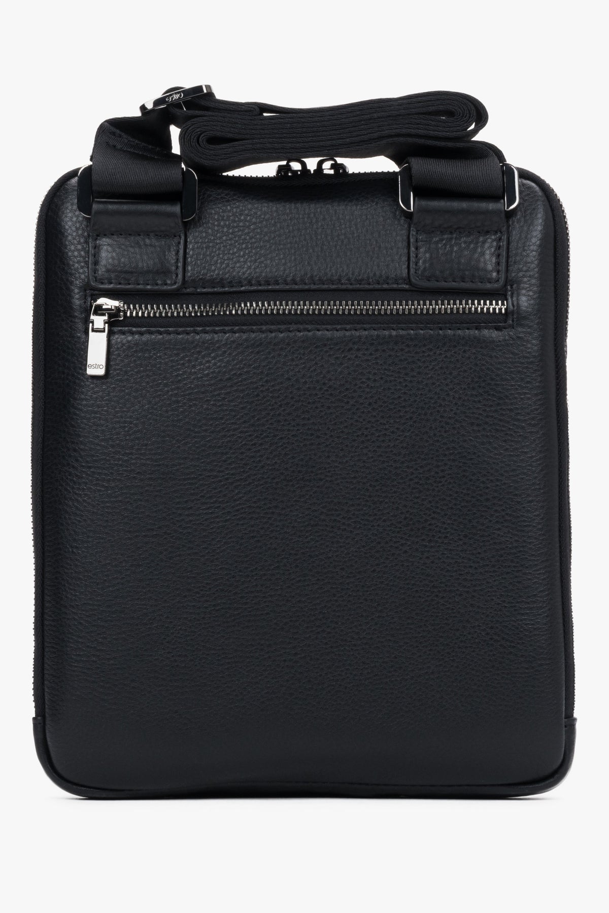 Handy black shoulder bag for men made of pebbled leather by Estro.