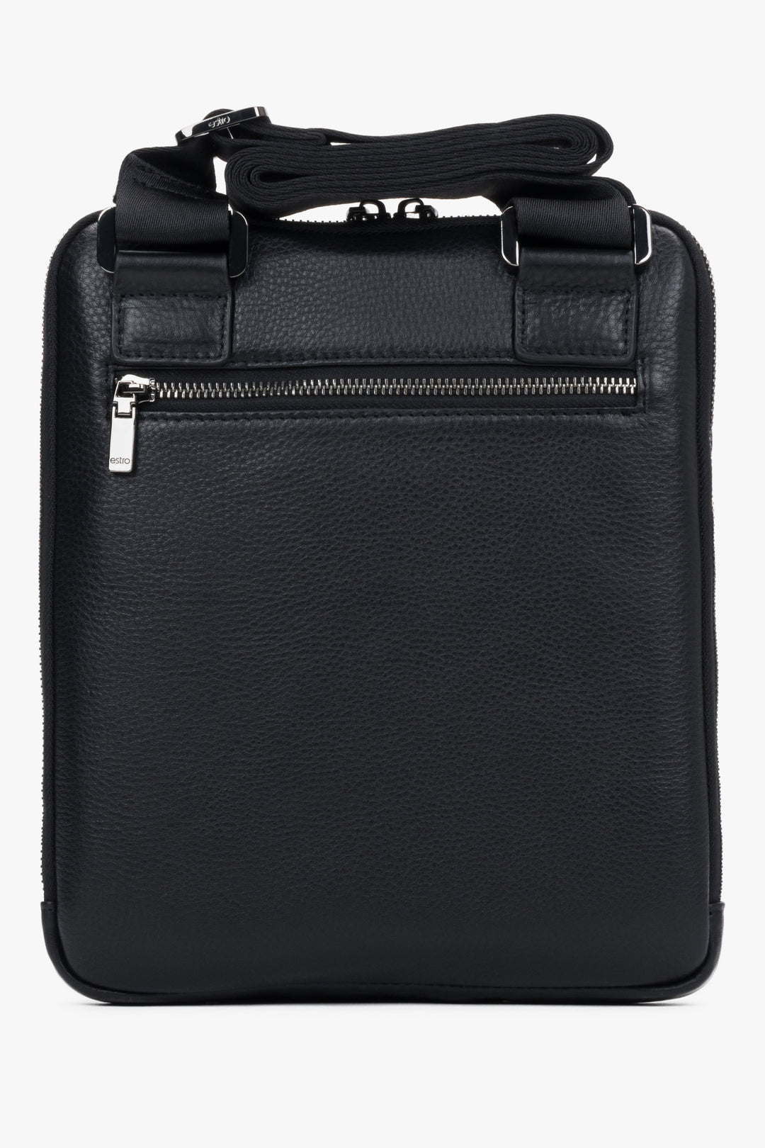Handy black shoulder bag for men made of pebbled leather by Estro.