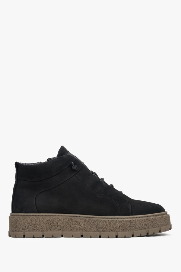 Men’s High Black Sneakers made of Premium Italian Nubuck with Fur Lining Estro ER00116394.
