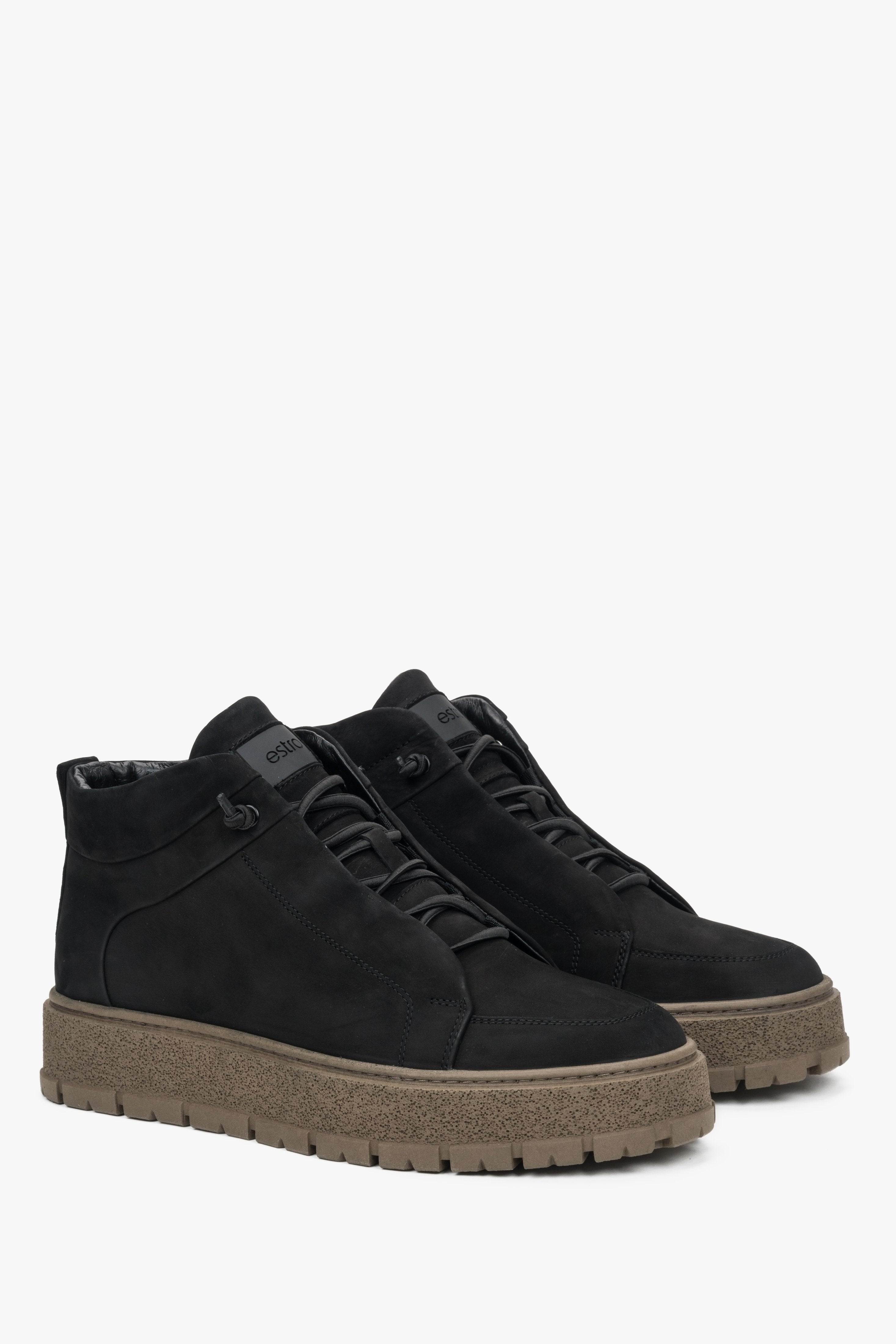 Black high-top men's sneakers made of Italian genuine nubuck with fur lining.