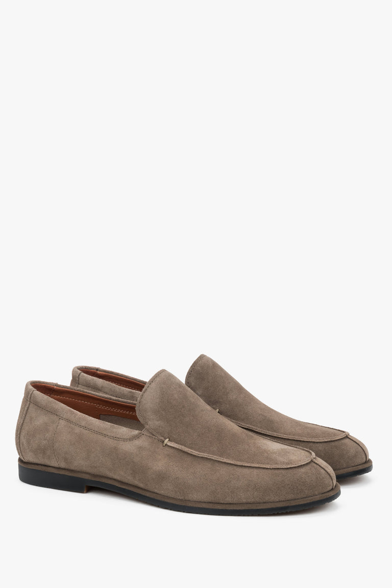 Men's Khaki Loafers made of Soft Genuine Velour Estro ER00119441.