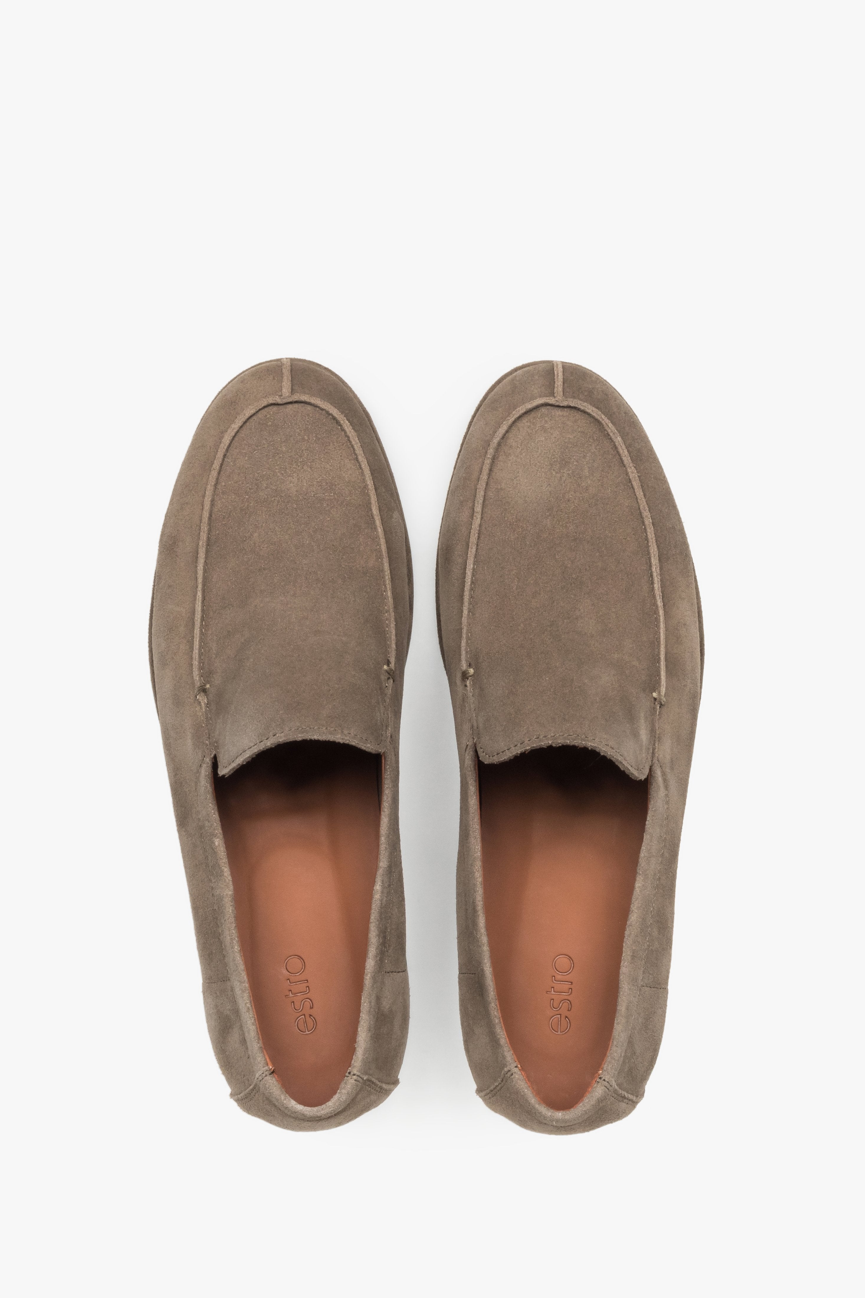 Men’s loafers, khaki, made of soft natural velour, Estro.