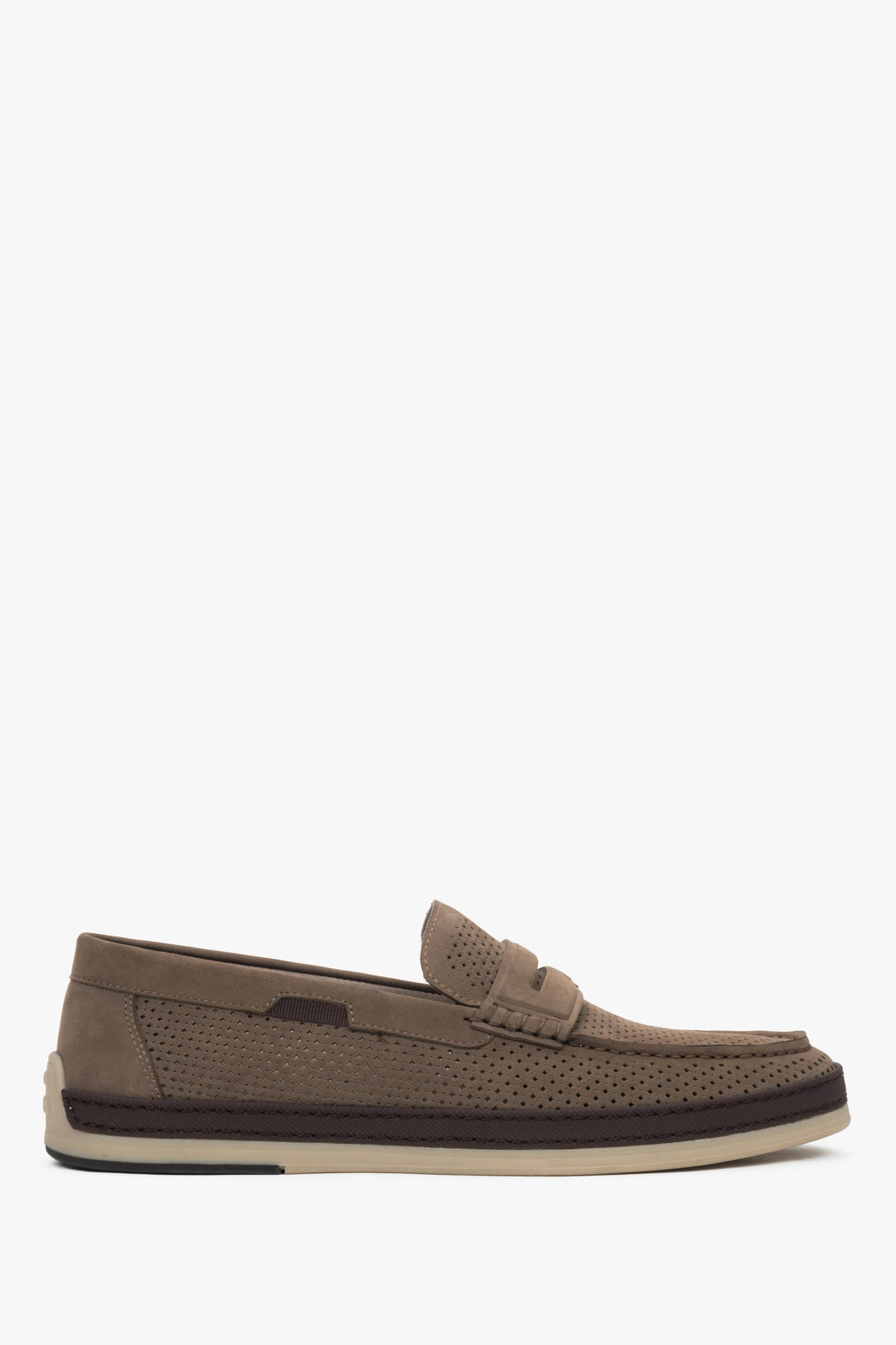 Men's Khaki Nubuck Loafers with Decorative Perforation Estro ER00119199.