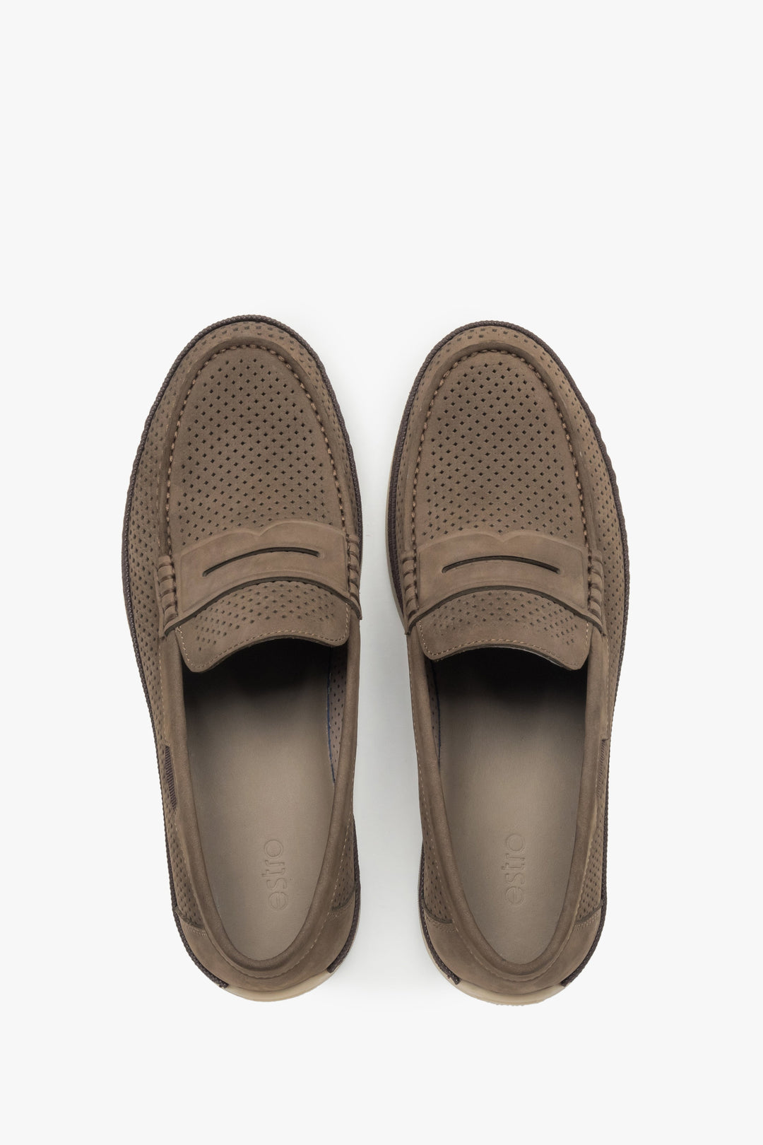 Stylish men’s loafers in natural nubuck with breathable leather lining.