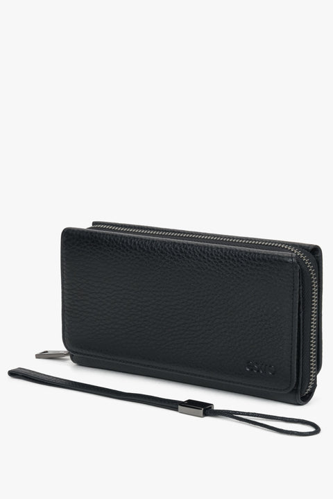 Men’s Large Black Wallet in Genuine Leather with Strap Estro ER00116303.